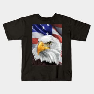 Patriotic American Flag and Bald Eagle Art Kids T-Shirt